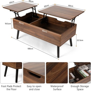 Konferenčný stolík výškovo nastaviteľný s úložiskom RS-67, 100,5 x 50,5 cm, orech - B