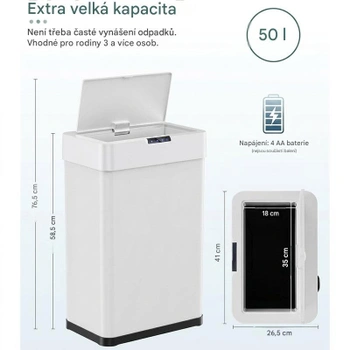 Kuchynský odpadkový kôš so senzorom LY-38, 50 l, biely - N