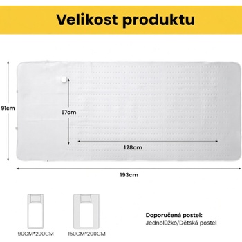 Elektrická vykurovacia podložka do postele, 193 x 91 cm, 100 W, biela - A