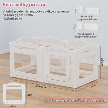 Koterec pre psov YL-41, 129 x 68 x 60 cm, 5+1 panelov, biely - A