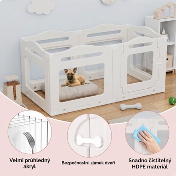 Koterec pre psov YL-41, 129 x 68 x 60 cm, 5+1 panelov, biely - A