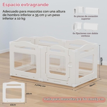 Koterec pre psov YL-41, 129 x 68 x 60 cm, 5+1 panelov, biely - A