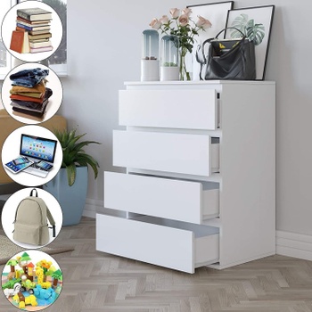 Komoda so 4 zásuvkami FMD-124, 60 x 40 x 80 cm, biela - A