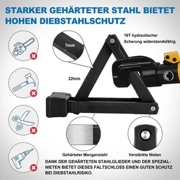 Skladací zámok na bicykel - dĺžka 95 cm, skladací zámok na bicykel s oceľovými článkami - kompaktný zámok