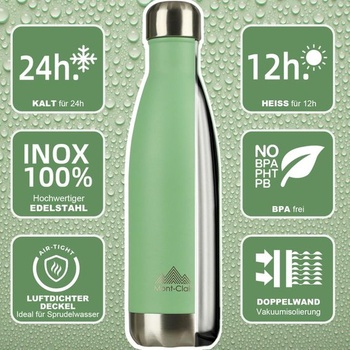 Láhev na pití H2O z nerezové oceli 500 ml nepropustná 500 ml světle zelená