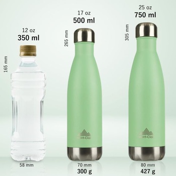 Fľaša na pitie H2O z nerezovej ocele 500 ml nepriepustná 500 ml svetlo zelená