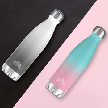 Nerezová fľaša na vodu 500 ml - Nepriepustná termoska, bez BPA, prechodová azúrovo ružová, 500 ml