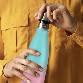Nerezová láhev na vodu 500 ml - Nepropustná termoska, bez BPA, přechodová azurově růžová, 500 ml