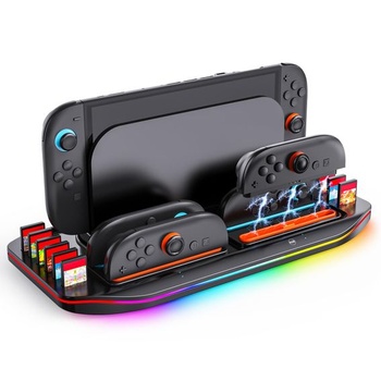 Nabíjacia stanica LONGYI pre Switch 2, magnetická nabíjačka 4 v 1 pre ovládače Joy-Con 2 s 9farebným