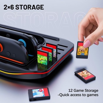 Nabíjacia stanica LONGYI pre Switch 2, magnetická nabíjačka 4 v 1 pre ovládače Joy-Con 2 s 9farebným