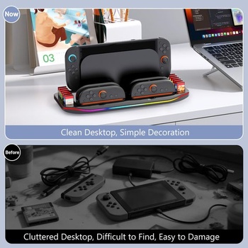 Nabíjacia stanica LONGYI pre Switch 2, magnetická nabíjačka 4 v 1 pre ovládače Joy-Con 2 s 9farebným