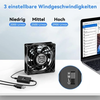 OTraki USB ventilátor 80 mm s 3 nastaviteľnými rýchlosťami, 5V ventilátor pre PC skriňu, mini USB