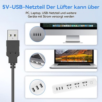 OTraki USB ventilátor 80 mm s 3 nastaviteľnými rýchlosťami, 5V ventilátor pre PC skriňu, mini USB