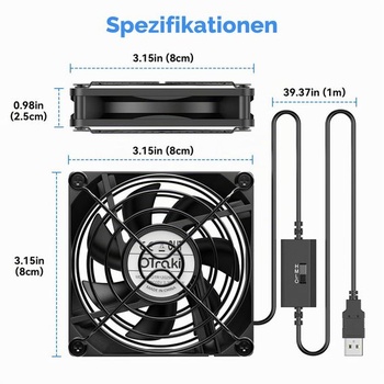 OTraki USB ventilátor 80 mm s 3 nastaviteľnými rýchlosťami, 5V ventilátor pre PC skriňu, mini USB