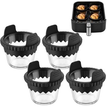 Sklenená panvica na muffiny BYKITCHEN do fritézy so silikónovými rukoväťami, sada 4 kusov