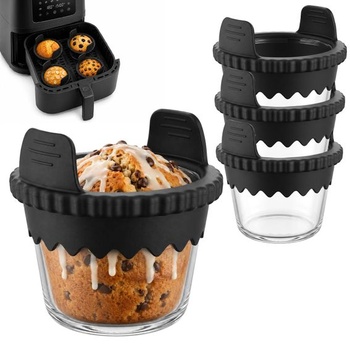 Sklenená panvica na muffiny BYKITCHEN do fritézy so silikónovými rukoväťami, sada 4 kusov