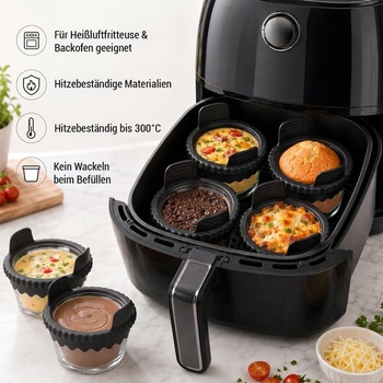 Sklenená panvica na muffiny BYKITCHEN do fritézy so silikónovými rukoväťami, sada 4 kusov
