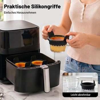 Sklenená panvica na muffiny BYKITCHEN do fritézy so silikónovými rukoväťami, sada 4 kusov