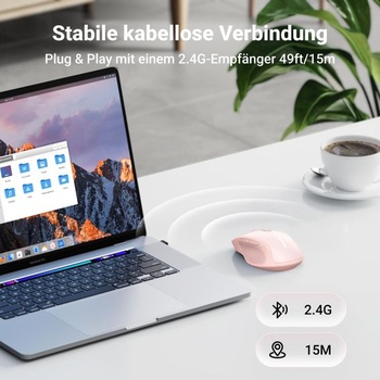 Bezdrátová myš UGREEN 2.4G s rozlišením 4000 DPI a USB přijímačem, růžová