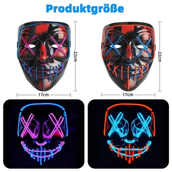 WUJUN Zářící Halloweenská Maska Vtipná Grimasa Cosplay Párty Karneval LED Osvětlení Halloweenské