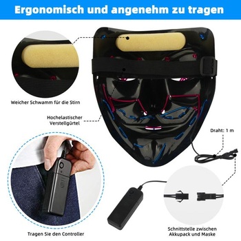 WUJUN Zářící Halloweenská Maska Vtipná Grimasa Cosplay Párty Karneval LED Osvětlení Halloweenské