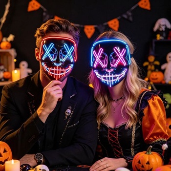 WUJUN Zářící Halloweenská Maska Vtipná Grimasa Cosplay Párty Karneval LED Osvětlení Halloweenské