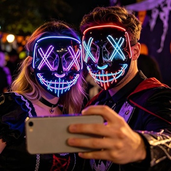 WUJUN Zářící Halloweenská Maska Vtipná Grimasa Cosplay Párty Karneval LED Osvětlení Halloweenské