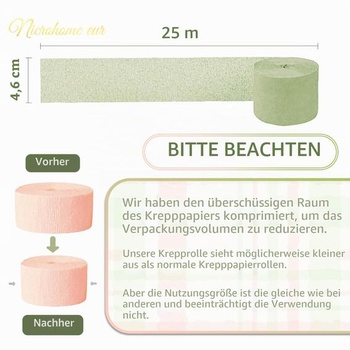 NICROHOME EUR Svadobné dekorácie, 8 roliek krepového papiera stuhy machovo zelené