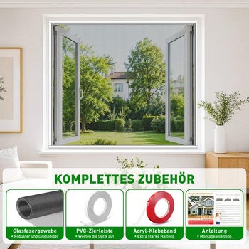 Sieť proti hmyzu 100 x 100 cm, rezateľná sklolaminátová sieťovina 100 x 100 cm, biely rám, sivá