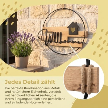 Uvítací věnec, moderní dekorace dveří, pozdravná cedule