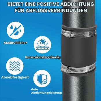 2 kusy Flexibilná objímka / spojka potrubia Ø 63 mm | Rozsah zovretia 55-63 mm | Pre plast, meď a