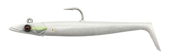 Savage Gear Sandeel V2-2 měkké plastové nástrahy + 1 jigová hlavička 12 cm bílá perleťově stříbrná