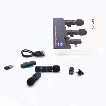 Bezdrátový klopový mikrofon KUKIHO pro iPhone/iPad/Android (2 vysílače), mini klipový mikrofon s