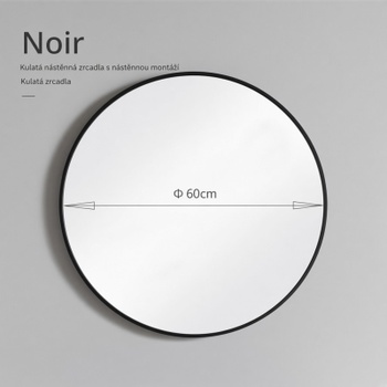 Nástenné okrúhle zrkadlo s hliníkovým rámom, 60 cm, čierne - N