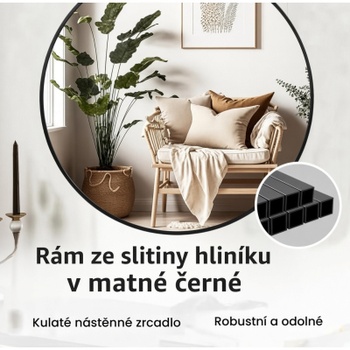 Nástenné okrúhle zrkadlo s hliníkovým rámom, 60 cm, čierne - N