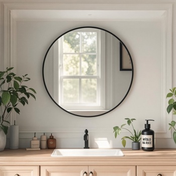 Nástenné okrúhle zrkadlo s hliníkovým rámom, 60 cm, čierne - N