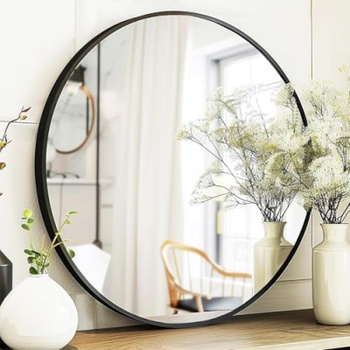 Nástenné okrúhle zrkadlo s hliníkovým rámom, 60 cm, čierne - N