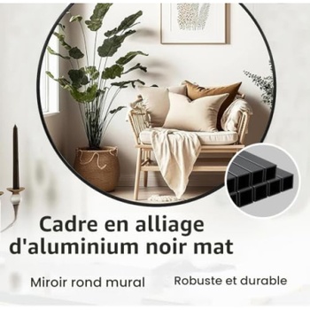 Nástenné okrúhle zrkadlo s hliníkovým rámom, 60 cm, čierne - N
