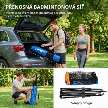 Badmintonová vonkajšia sieť, 400 cm, nastaviteľná výška, modrá - A