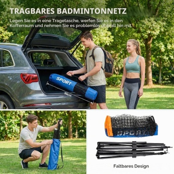 Badmintonová vonkajšia sieť, 400 cm, nastaviteľná výška, modrá - A