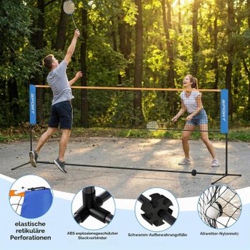 Badmintonová vonkajšia sieť, 400 cm, nastaviteľná výška, modrá - A