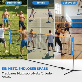 Badmintonová vonkajšia sieť, 400 cm, nastaviteľná výška, modrá - A