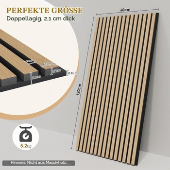 Akustické obkladové panely DY-AP001, 120 x 60 x 2,1 cm, 2 kusy, dub - N