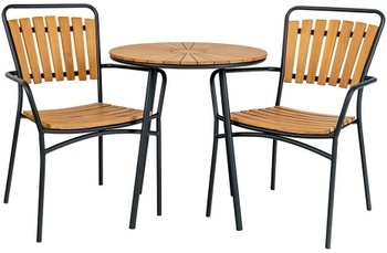 Záhradný stolík Cleveland, teaková doska, Ø70 cm, čierna/prírodná - B