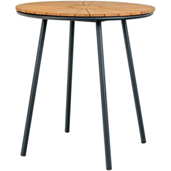 Záhradný stolík Cleveland, teaková doska, Ø70 cm, čierna/prírodná - B
