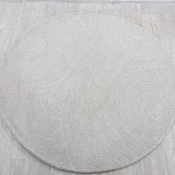 Okrúhly vlnený koberec Eleni, Ø 200 cm, výška 1,8 cm, biely - A