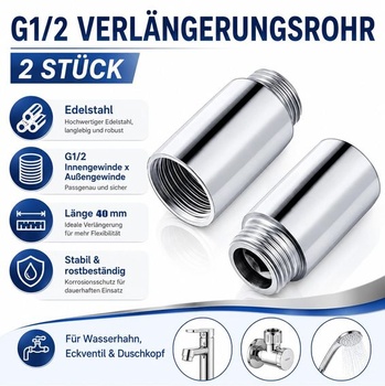 Prodloužení 1/2 palce, prodloužení kohoutku G1/2, 2 kusy, trubky 40 mm