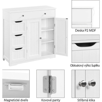 Kúpeľňová skrinka so zásuvkami a dvierkami 613759, 81 x 30,5 x 81 cm, biela - B