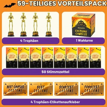 Súťaž o halloweenske kostýmy JOYIN, darčeky k večierku, volebná urna so 4 trofejami v tvare kostry a