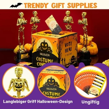 Soutěž o halloweenské kostýmy JOYIN, dárky k večírku, volební urna se 4 trofejemi ve tvaru kostry a
